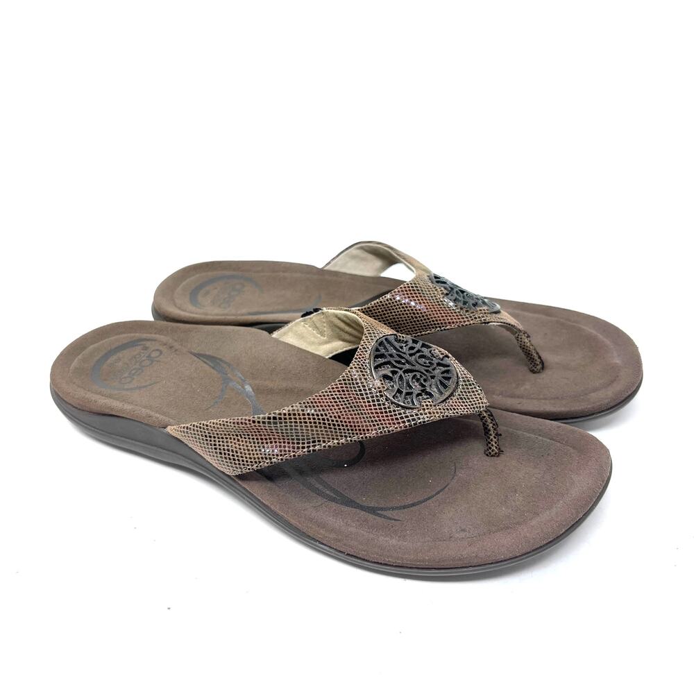 ABEO Beauty Sandal Women's 9 Neutral Footbed Brown Thong Orthotic Flat